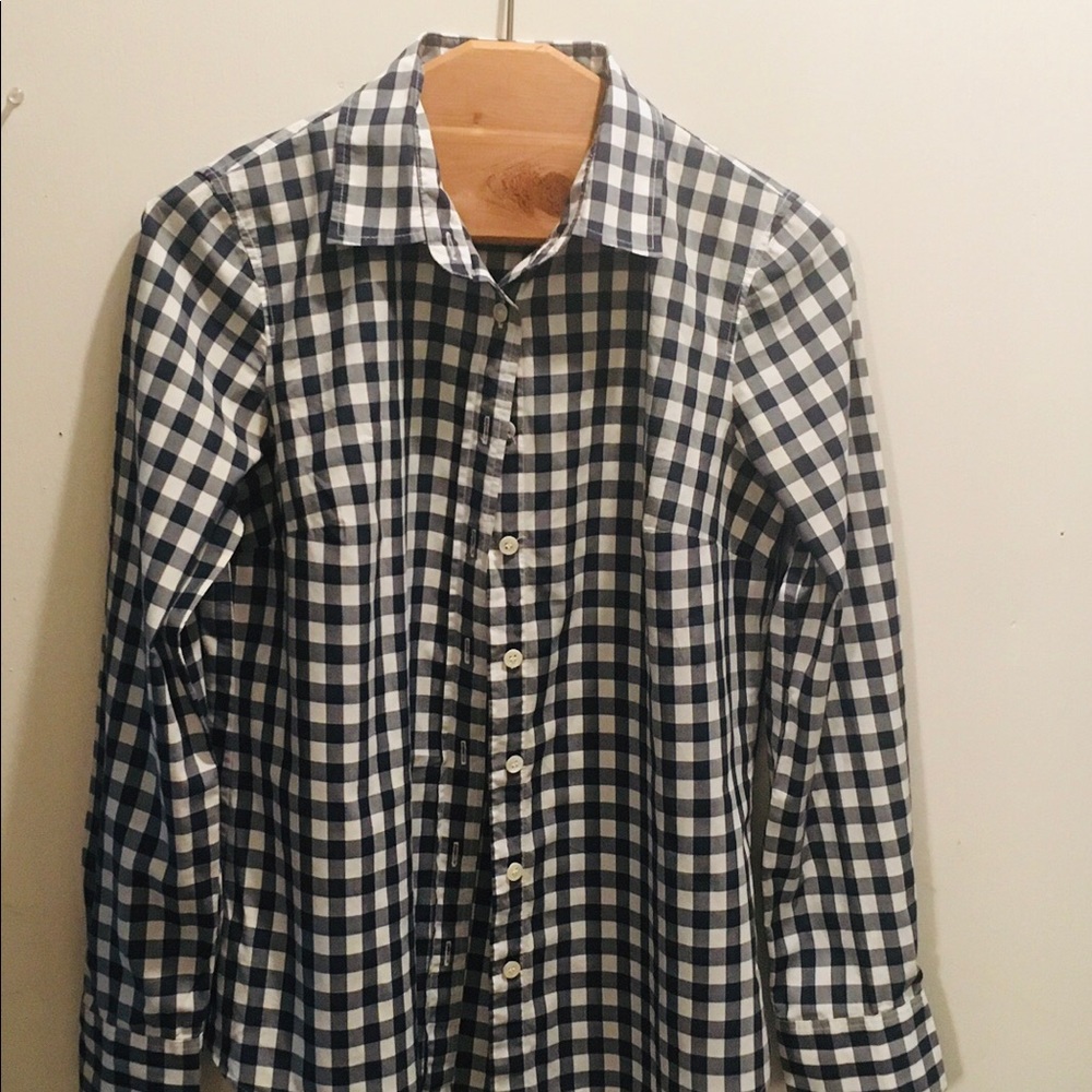 J Crew/ size 2/ button down shirt/ blue and white